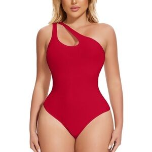 Women's One Shoulder Cutout Front Sleeveless Bodysuit Thong Body Suit Tank Top
